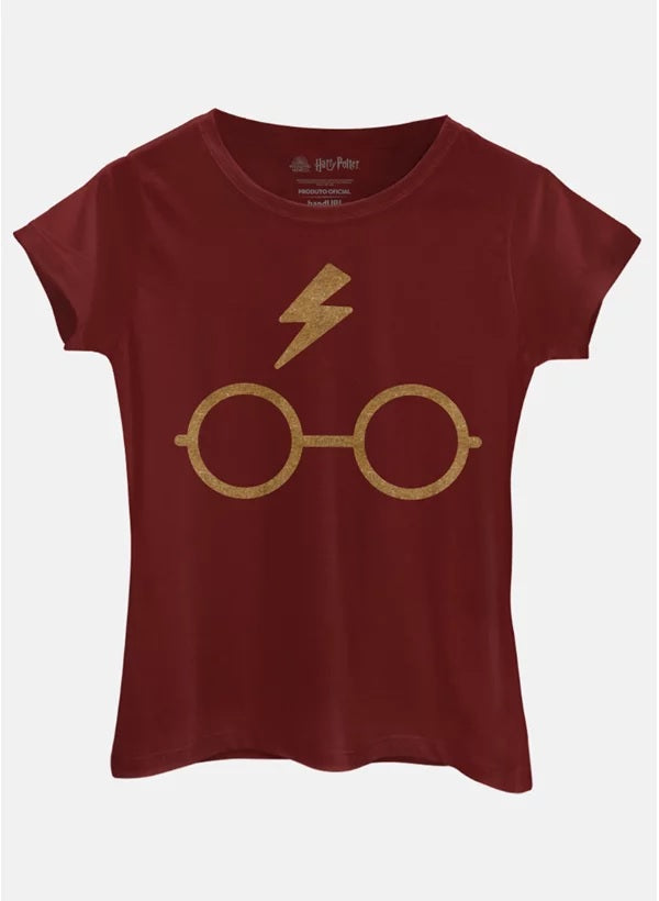 Camiseta Baby Look Harry Poter Raio Armação Dourada - BandUP!