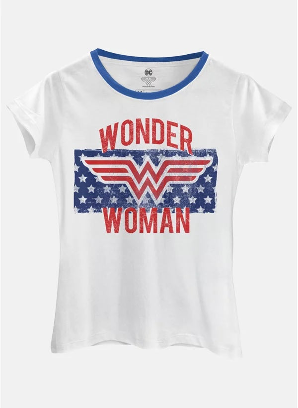 Camiseta Feminina Mulher Maravilha Flag Stars - BandUP!