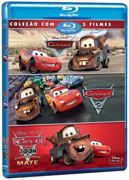 Coleção com 3 Filmes - Carros, Carros 2 e Carstoon: A Grande Historia de Mate - Blu Ray
