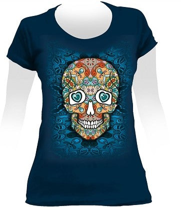 BABY LOOK STAMP BLUE SKULL
