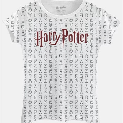 Camiseta Baby Look Harry Potter Feitiços Ícones - Branco - BandUP!