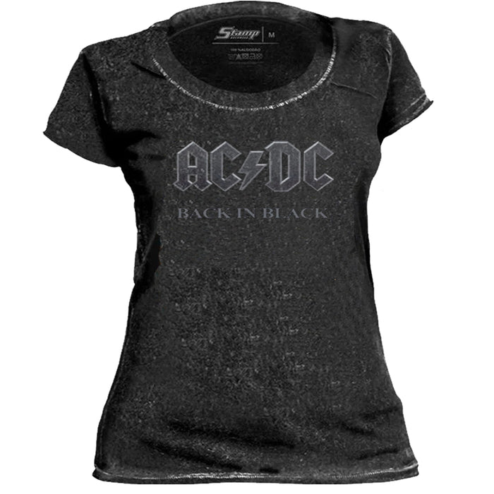 Baby Look Stamp Especial AC/DC Black In Black Preta