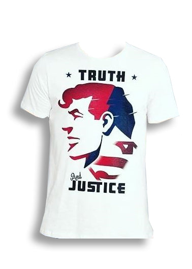 Camiseta Branca DC Super Man Truth AND Justice