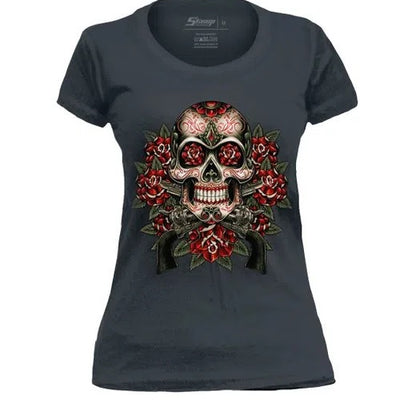 Baby Look Stamp Caveira Com Armas