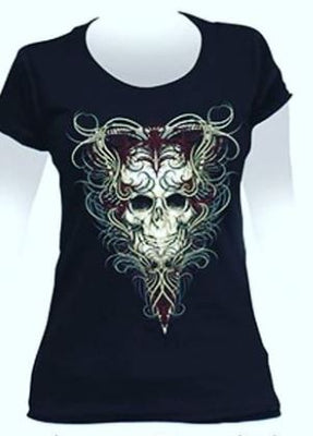 BABY LOOK STAMP SKULL E WINGS