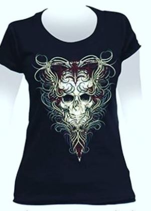 BABY LOOK STAMP SKULL E WINGS