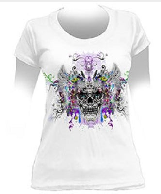 BABY LOOK STAMP COLORFUL SKULL