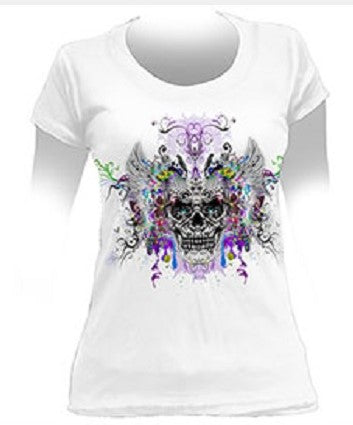 BABY LOOK STAMP COLORFUL SKULL